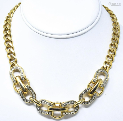 Gold Tone & Rhinestone Horseshoe Choker Necklace