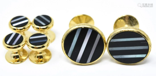 Set of Gold Tone Onyx & Mother of Pearl Cufflinks