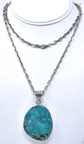 Sterling Silver Necklace & Turquoise Pendant