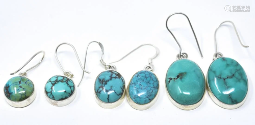 3 Pairs Sterling Silver Turquoise Dangle Earrings