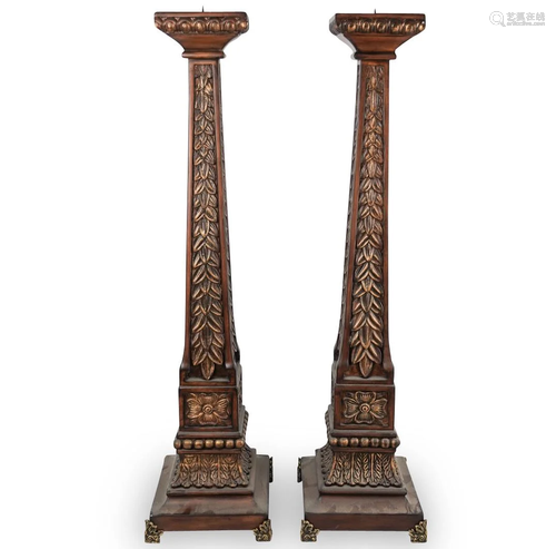 Pair Of Decorative Wood Candle Sticks