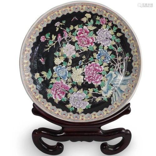 Large Chinese Famille Noire Porcelain Charger