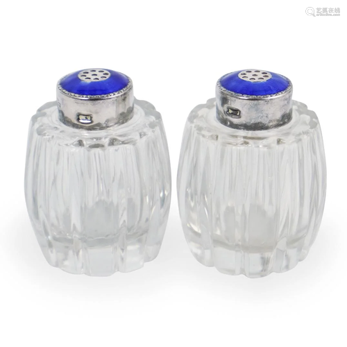 Danish Sterling Enamel and Glass Shakers