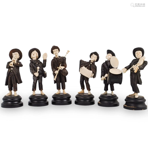 (6 Pc) Set Of Carved Bone and Wood Musicians