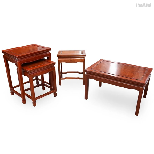 (4 Pc) Lot Of Chinese Wooden Nesting Tables