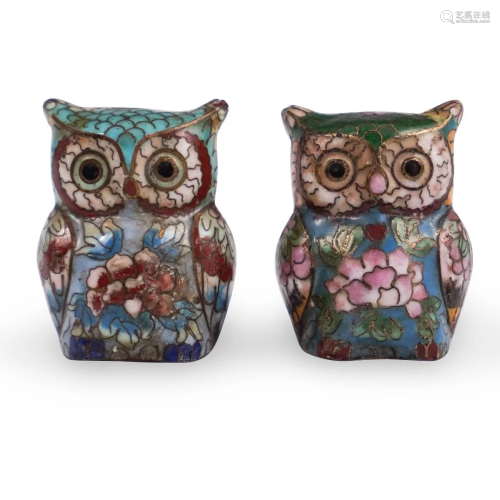 Pair Of Chinese Cloisonne Owls