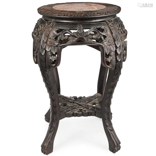 Chinese Wood & Marble Pedestal