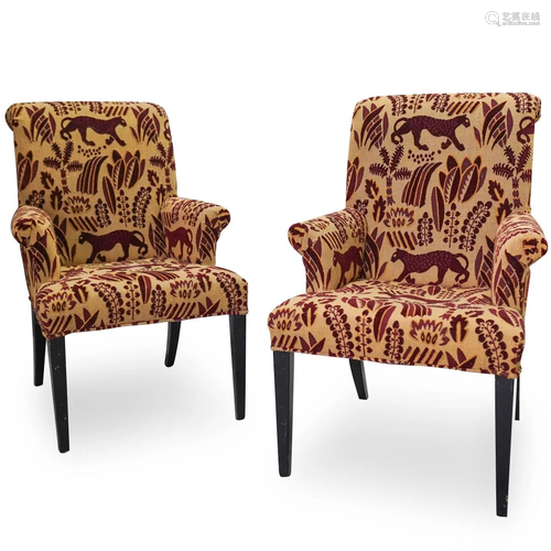 Pair Of Antique Upholstered Arm Chairs