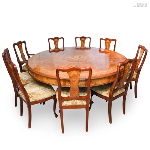 Marquetry Inlaid Dining Table & Chairs