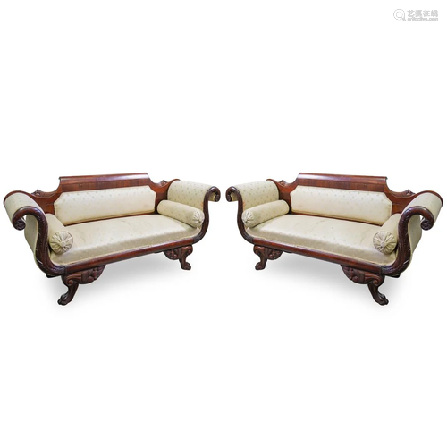 (2 Pc) Antique Mahogany English Settee Set