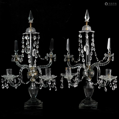 Pair of 19th Cent. Crystal Chandelier Lamps