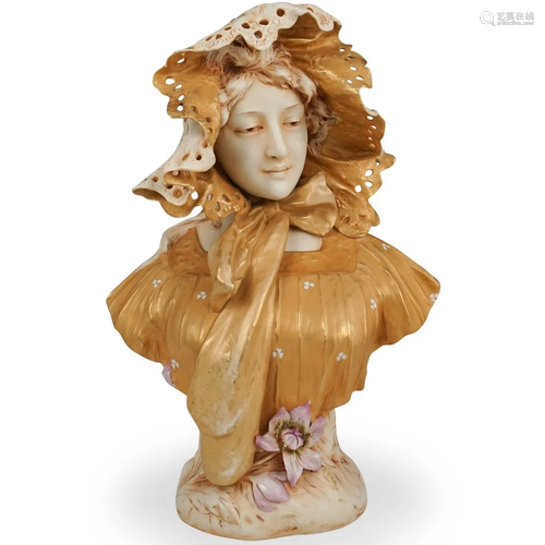 Royal Dux Bust Of Maiden In A Bonnet