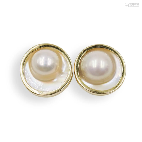 18K Gold Mother of Pearl Earrings