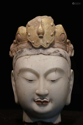A CHINESE CARVED WHITE MARBLE STONE BUDDHA HEAD