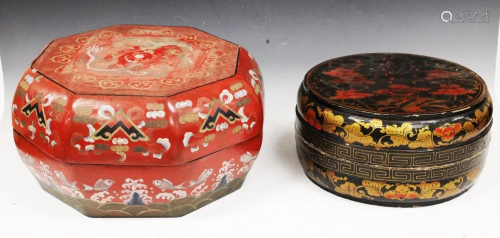 LOT OF (2) ASIAN LACQUERED COVERED BOXES