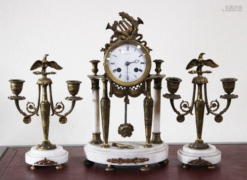 KREITZ FRENCH CLOCK SET W/ MARBLE