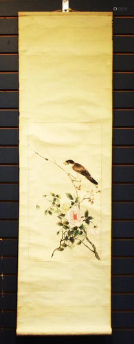 CHINESE WATERCOLOR OF SINGING BIRD IN BRANC…