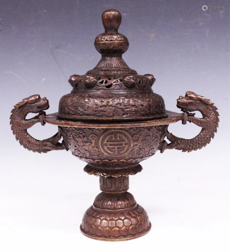 CHINESE CAST METAL CENSER WITH DRAGONS