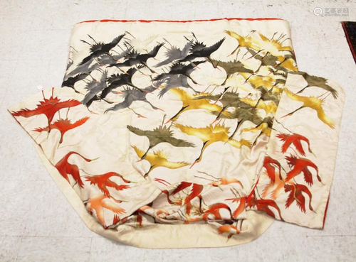 VINTAGE JAPANESE SILK KIMONO W/ CRANES