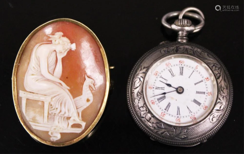 LOT OF (2) VINTAGE SILVER LADYS WATCH, CAMEO