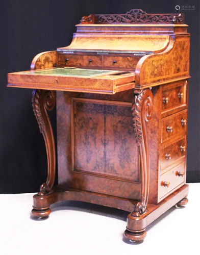 FINE 19TH C. BURL WALNUT DAVENPORT WRITIN…