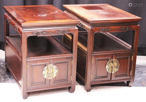 CHINESE PR. VINTAGE TEAK CARVED SIDE CABINETS