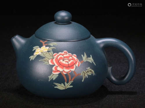 A ZISHA TEA POT PAINTED WITH FLOWER