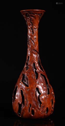 A HUANGYANG WOOD VASE CARVED WITH PATTERN