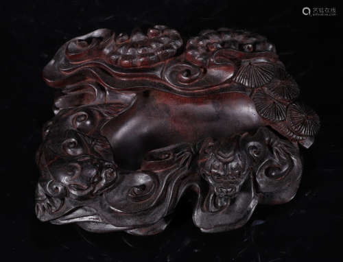 A ZITAN WOOD BRUSH WASHER CARVED WITH BEAST