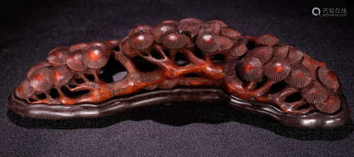 A ZITAN WOOD CENSER CARVED WITH TREE