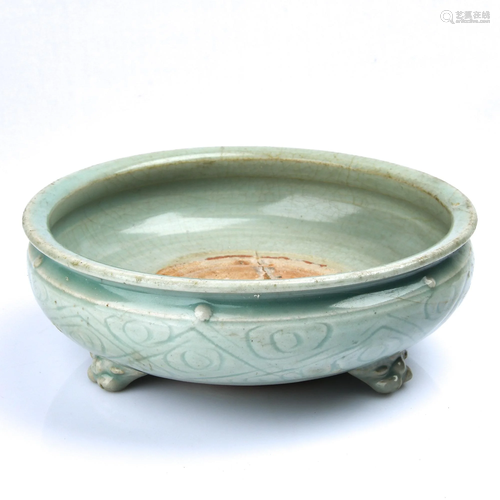 A CELADON-LONGQUAN TRIPOD CENSER…