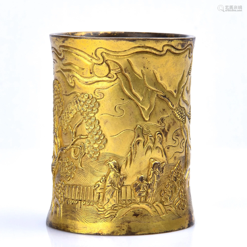 A GLIT-BRONZE BRUSHPOT.MARK OF QIANLO…