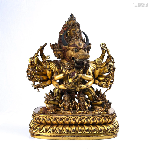 A GILT-BRONZE FIGURE OF MAHAKALA.MING PERIOD