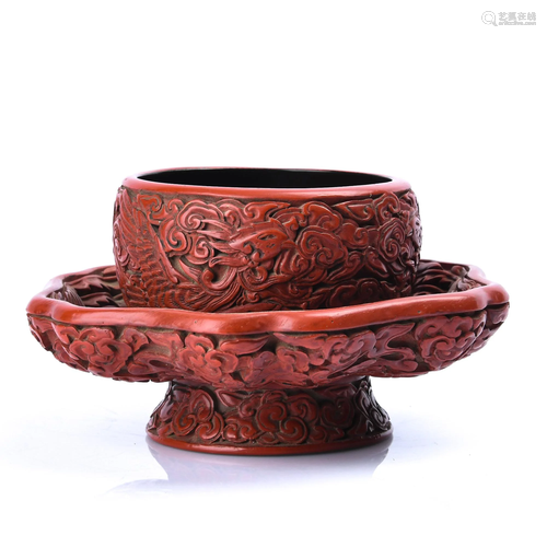 A CARVED CINNABAR LACQUER BOWL STAND.QIN…