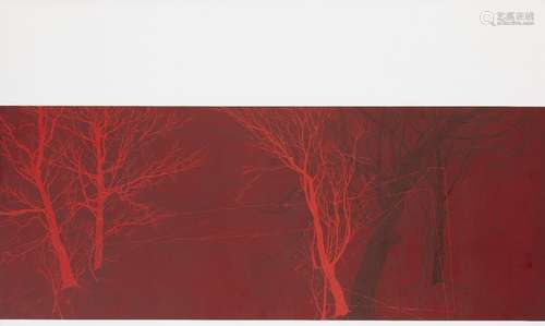 Andrew Mackenzie, Scottish b.1969- Hide 2 (Red), 2008; oil on board, signed on the reverse, 63x107cm