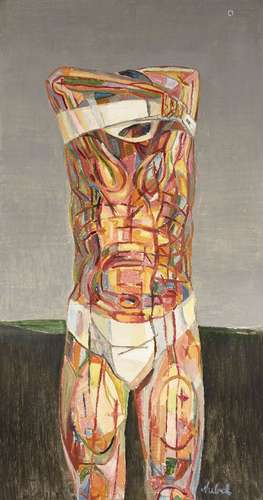 Basil Nubel ARCA, British 1923-1981- Male nude undressing; oil on board, signed, 113x61cm (ARR)