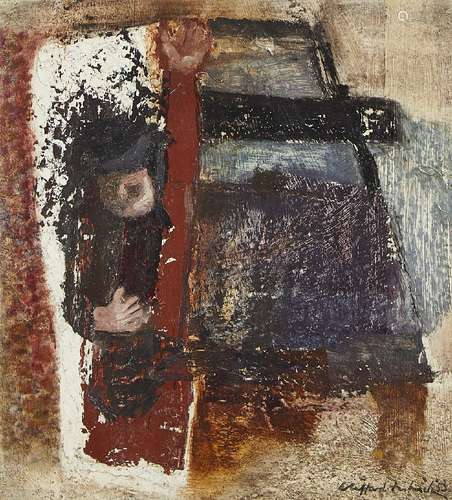 Clifford Fishwick, British 1923-1997- Girl Waving, 1953; oil on board, signed and dated, 27x24cm (