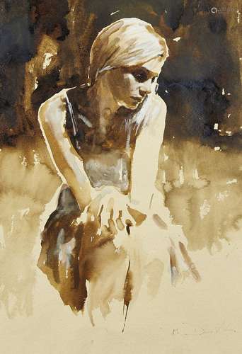 Mark Demsteader, British b.1963- Study for the fallen; brown ink and wash, heightened with white,