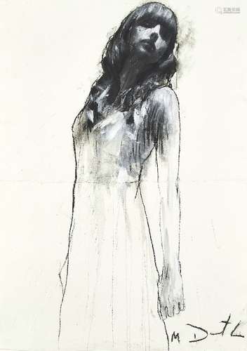 Mark Demsteader, British b.1963- Portrait of a girl; charcoal and wash, signed, 102x74cm: together