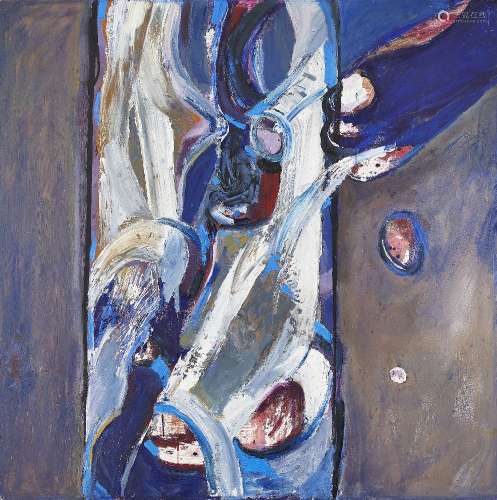 Larry Wakefield, British 1925-1997- Abstract composition in blue; Mixed media on board, signed on