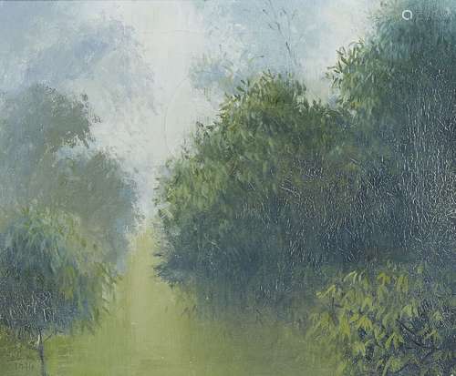 John Miller, British b.1954- Trees, 1976; oil on canvas, signed and dated, 25.5x30.5cm (ARR)