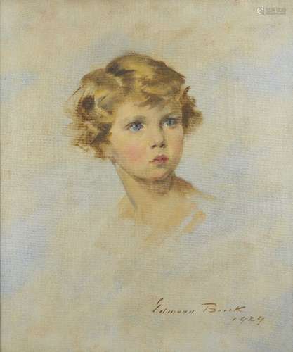 Charles Edmund Brock RI, British 1870-1938- Portrait of a young girl, head study, 1929; oil on