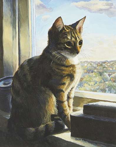 Celia Pike, British b.1952- Chester by the window; gouache, signed, 30x25cm, (ARR) Provenance: