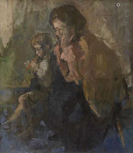 Peter Greenham RA CBE, British 1909-1992- Study of two children; oil on canvas laid down on board,