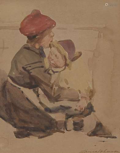 Dame Laura Knight DBE RA RWS, British 1877-1970- Mother and child; watercolour on buff coloured