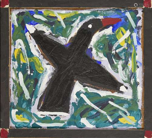 Bryan Illsley, British b.1937- Blackbird, 1983; acrylic on the reverse of hardboard, with artist's