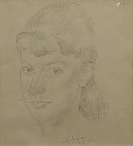 Sir Stanley Spencer CBE RA, British 1891-1959- Portrait of a girl; pencil on paper, signed and dated