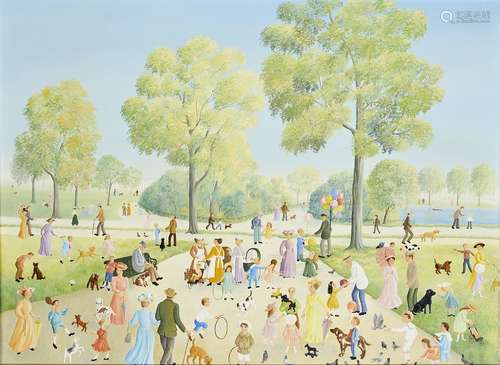 Pamela Cornell, British 1928-1987- In Hyde Park; oil on canvas, signed, and signed, titled and dated