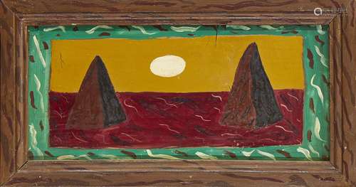 Bryan Illsley, British b.1937- Two mountains, 1978; oil on board, in artist’s painted integral