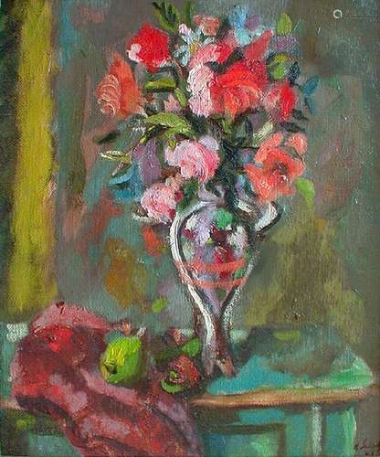 Rowland Suddaby, British 1912-1972- Still life of flowers in a vase, 1945; oil on canvas, signed and